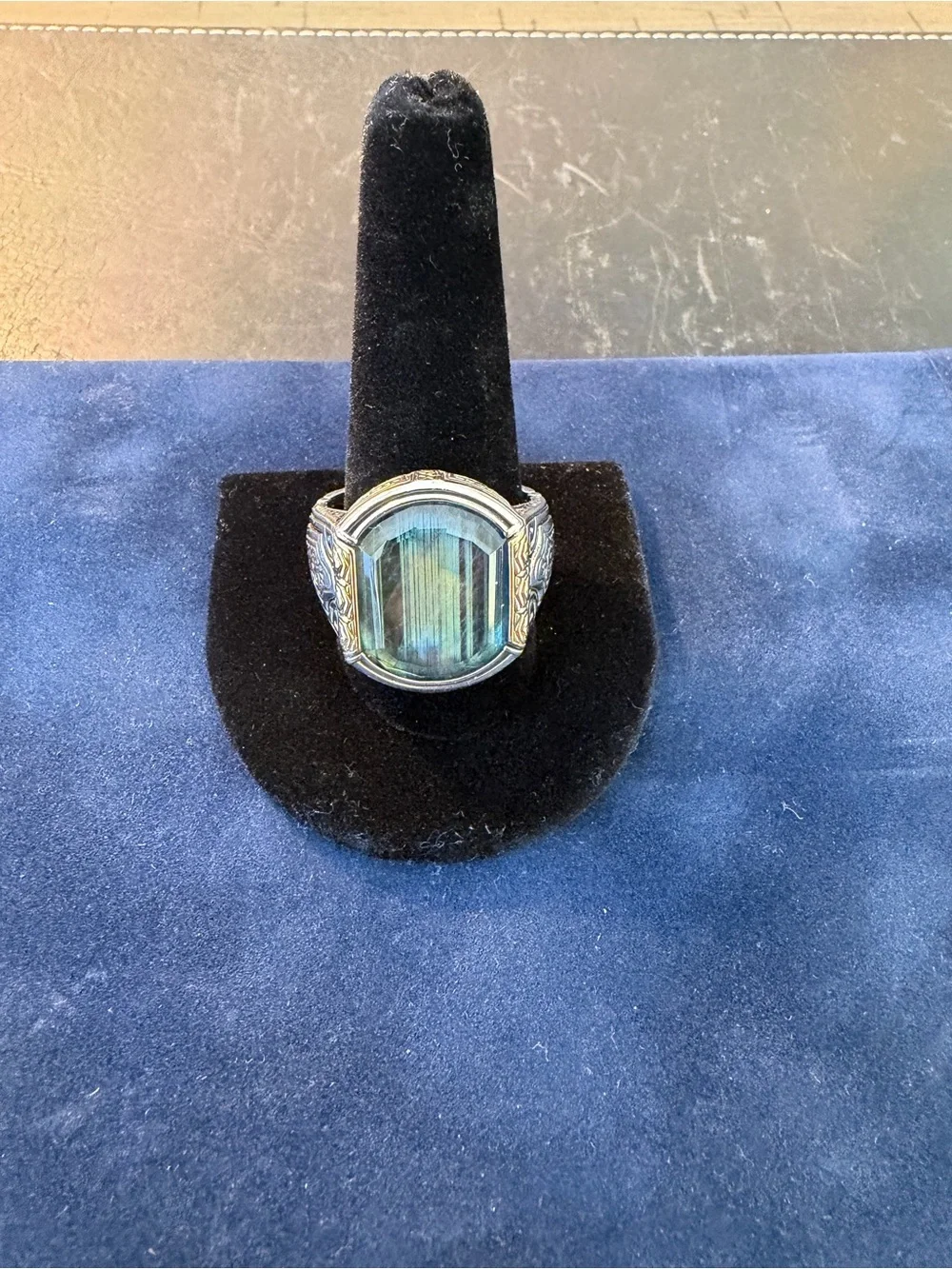 Konstantino Sparta Men's Ring with Deep Blue-Green Stone and Gold Accents